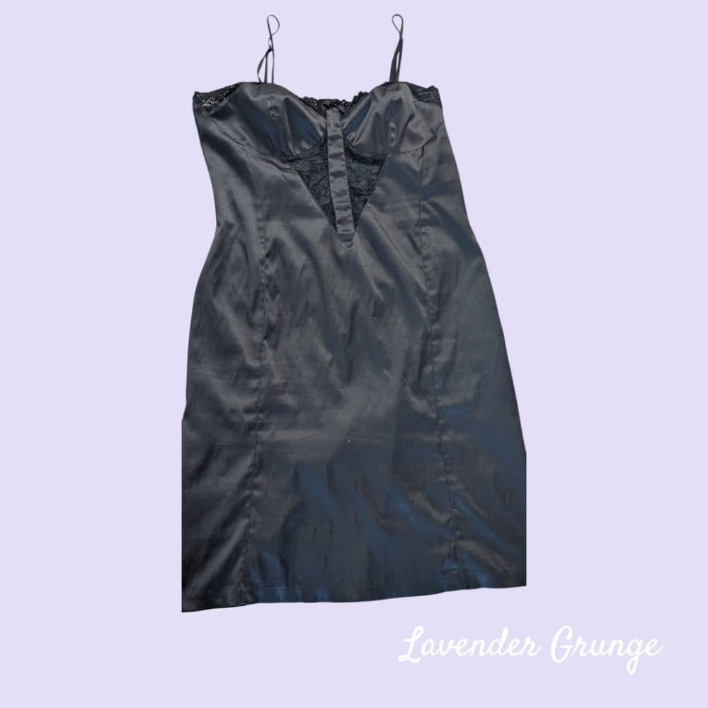Retro Black Satin Slip Dress - US M